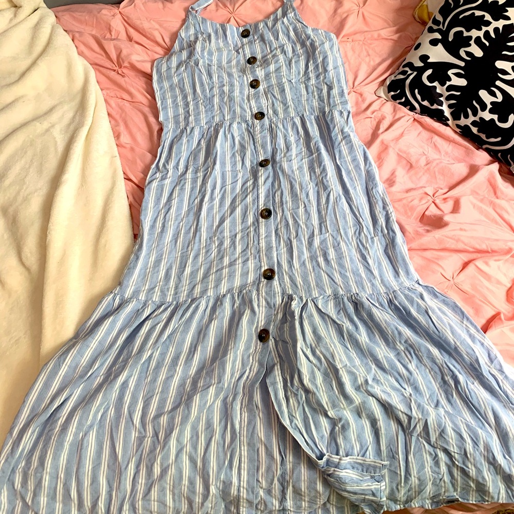 Indulge blue and white striped dress with buttons